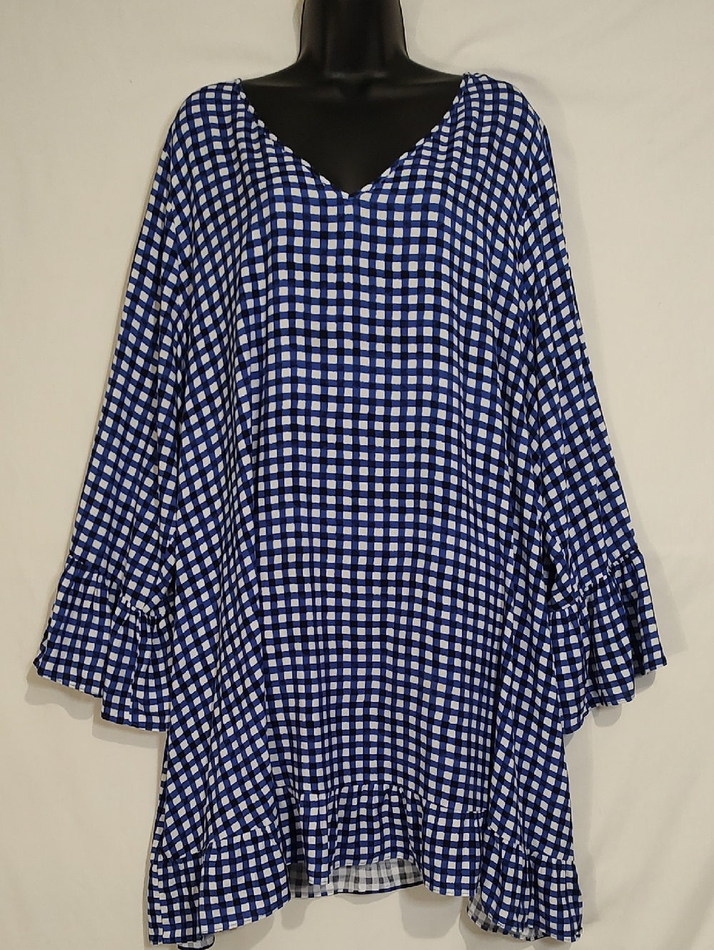 Blue Gingham V-Neck Tunic Top - Women
